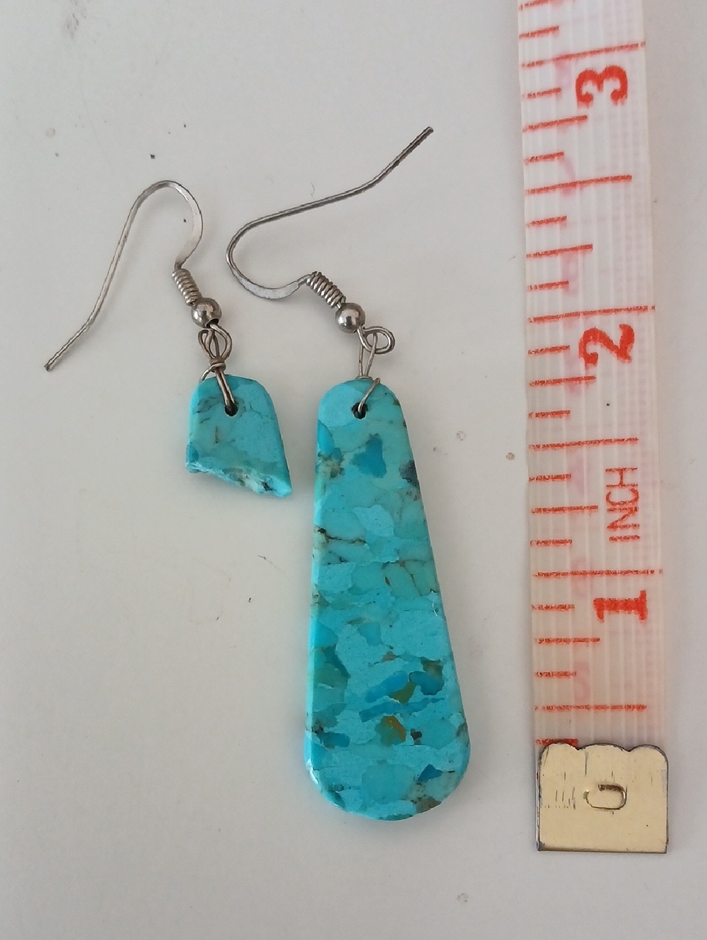 Slab Turquoise Teardrop Dangle Earring - Single Earring - Blue